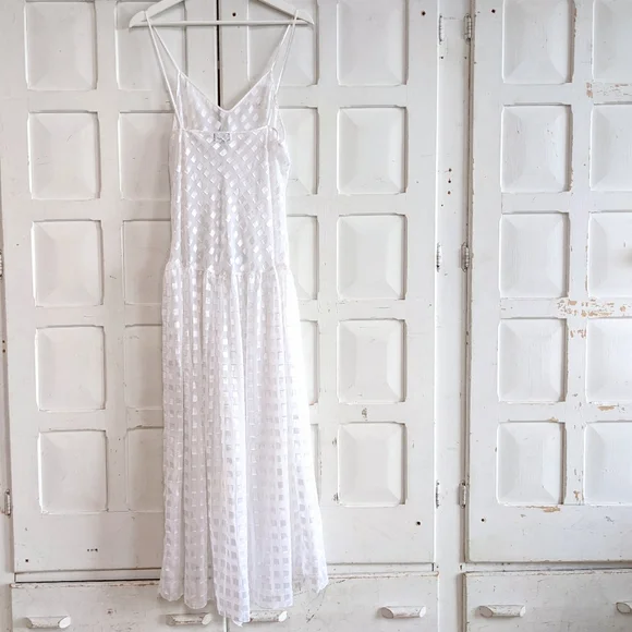 Vintage 70s Miss Dior White Checkered Slip Dress – Size L - Picture 8 of 15